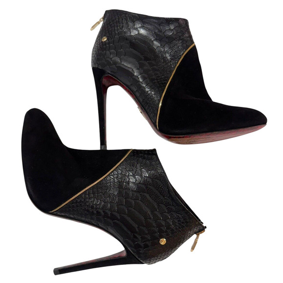 Cesare Paciotti Black Snake Leather & Suede Stiletto Heel Ankle Boots L37/R38 - Picture 5 of 8